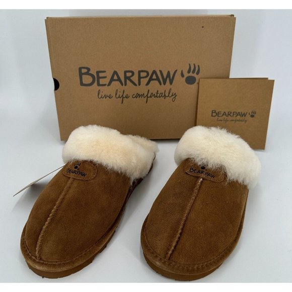 BearPaw Shoes - BearPaw Women's Loki 2 Slippers sz 10 Hickory-Tan Brown Suede Faux Fur Lining
